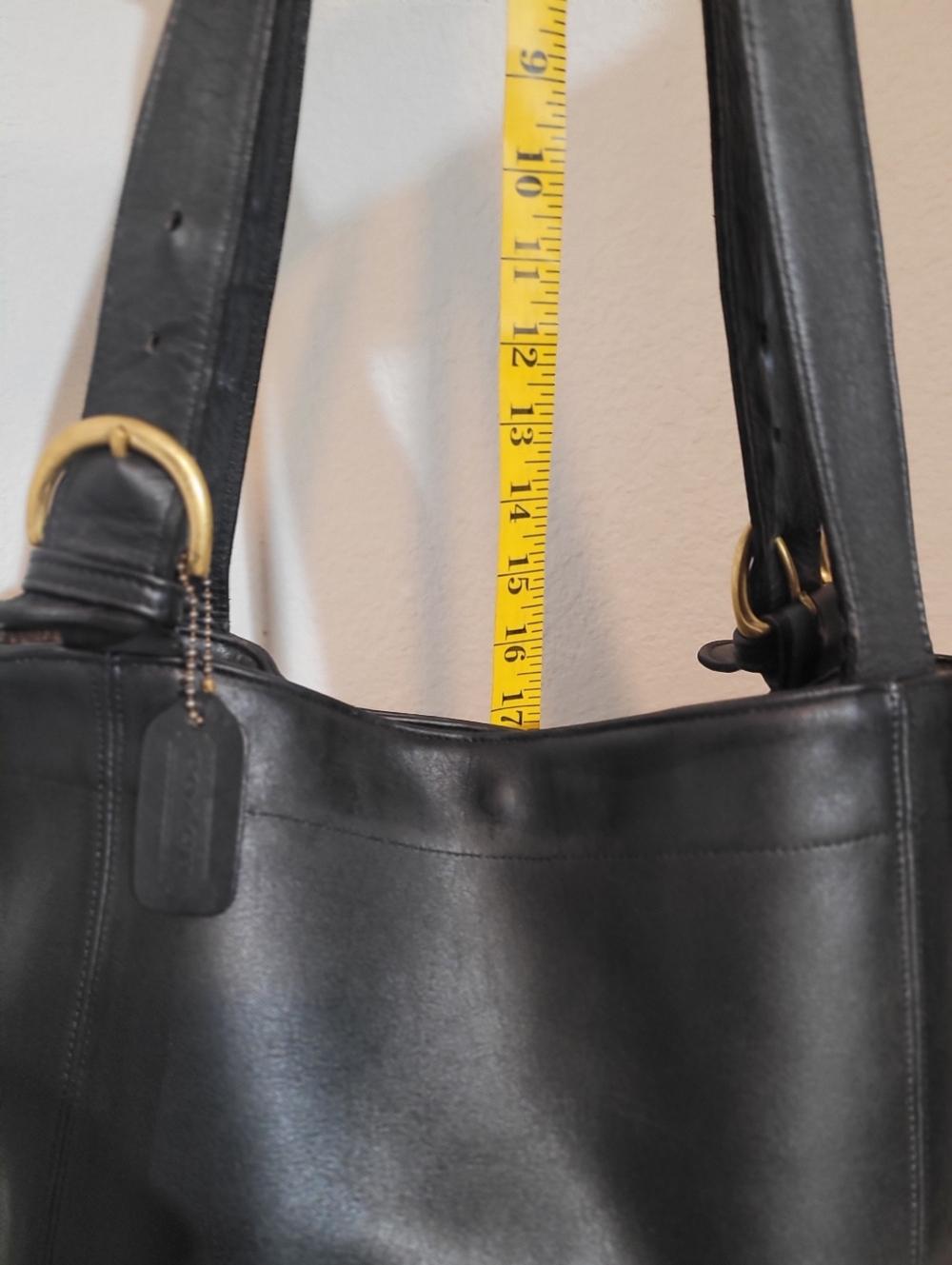 Vintage Coach Black Leather Large Waverly Tote Buckle Adjustable Double Handle - Picture 13 of 14